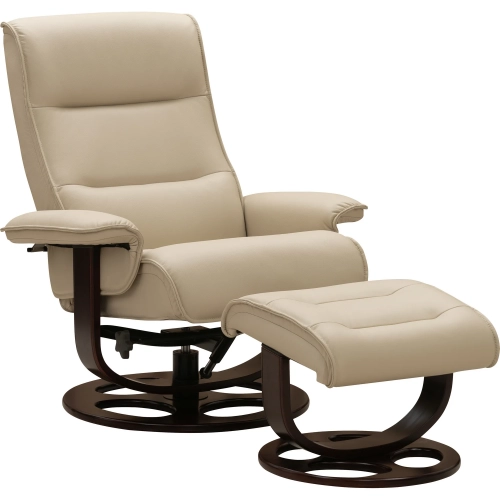Laila Swivel Pedestal Recliner with Ottoman in Townsend Cream Top-Grain Leather